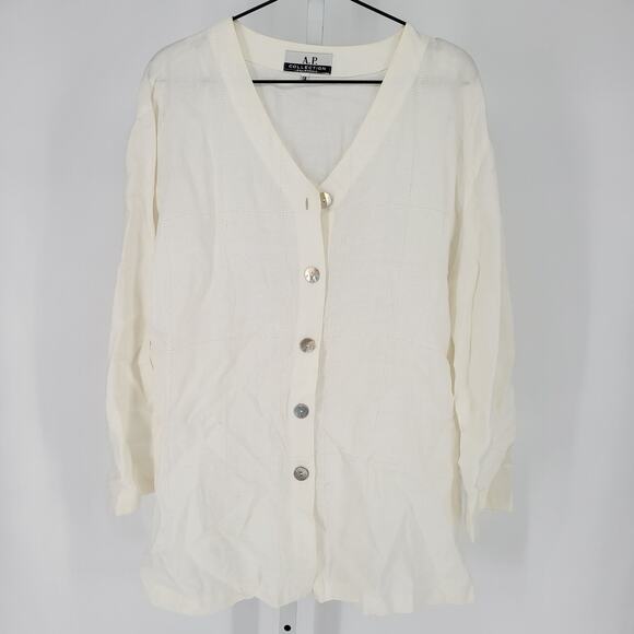 AP Collection Womens Sz 1X Long Sleeve Button Up Blouse White - Picture 1 of 4